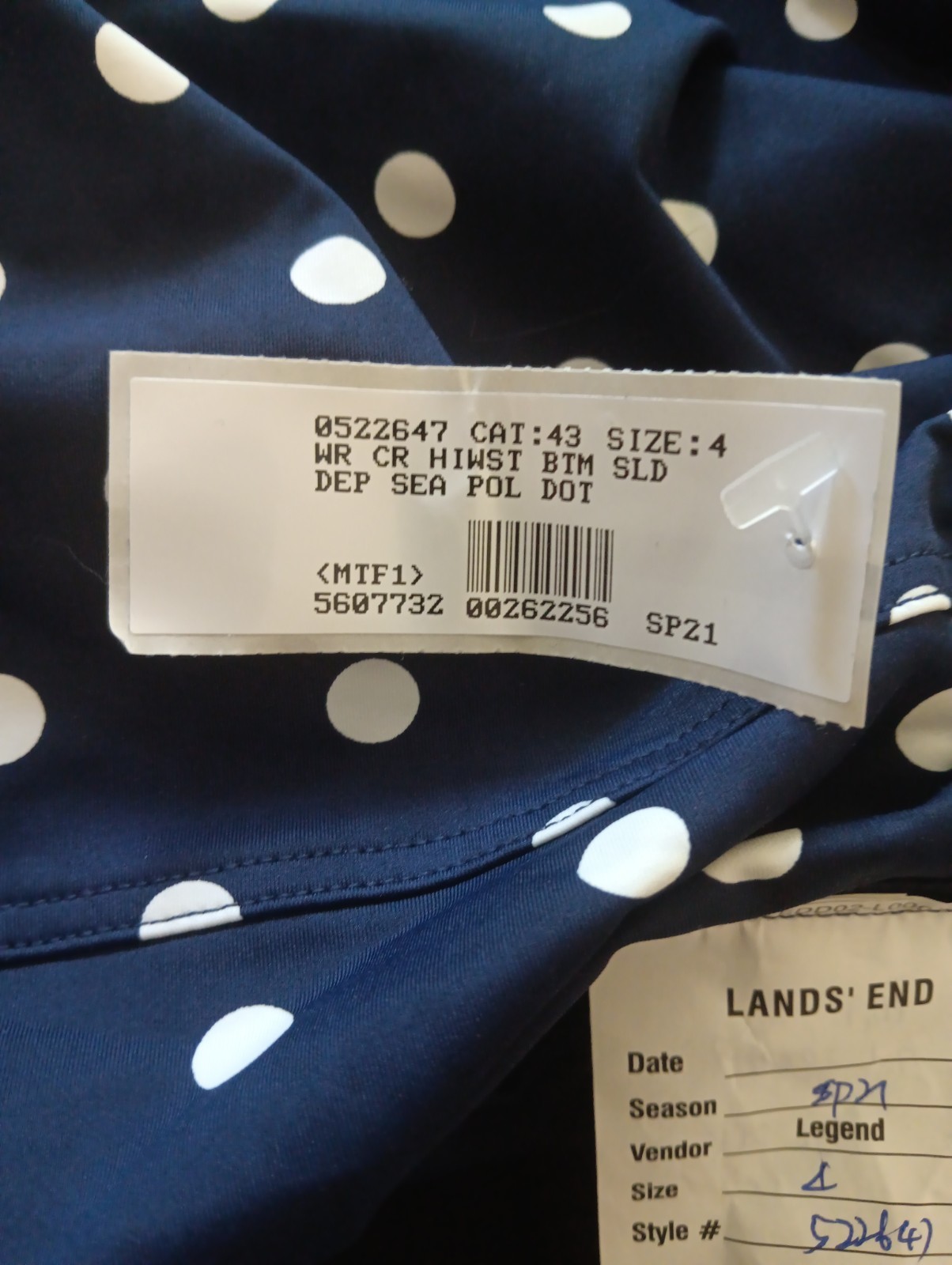 Lands End Womens Size 4 Small Polka Dot High Waist Bikini Briefs Swimsuit Bottom