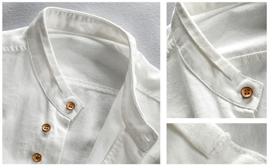 Cotton Linen Shirt Men Formal Retro Long Sleeve Mandarin Collar Frog Button Tops