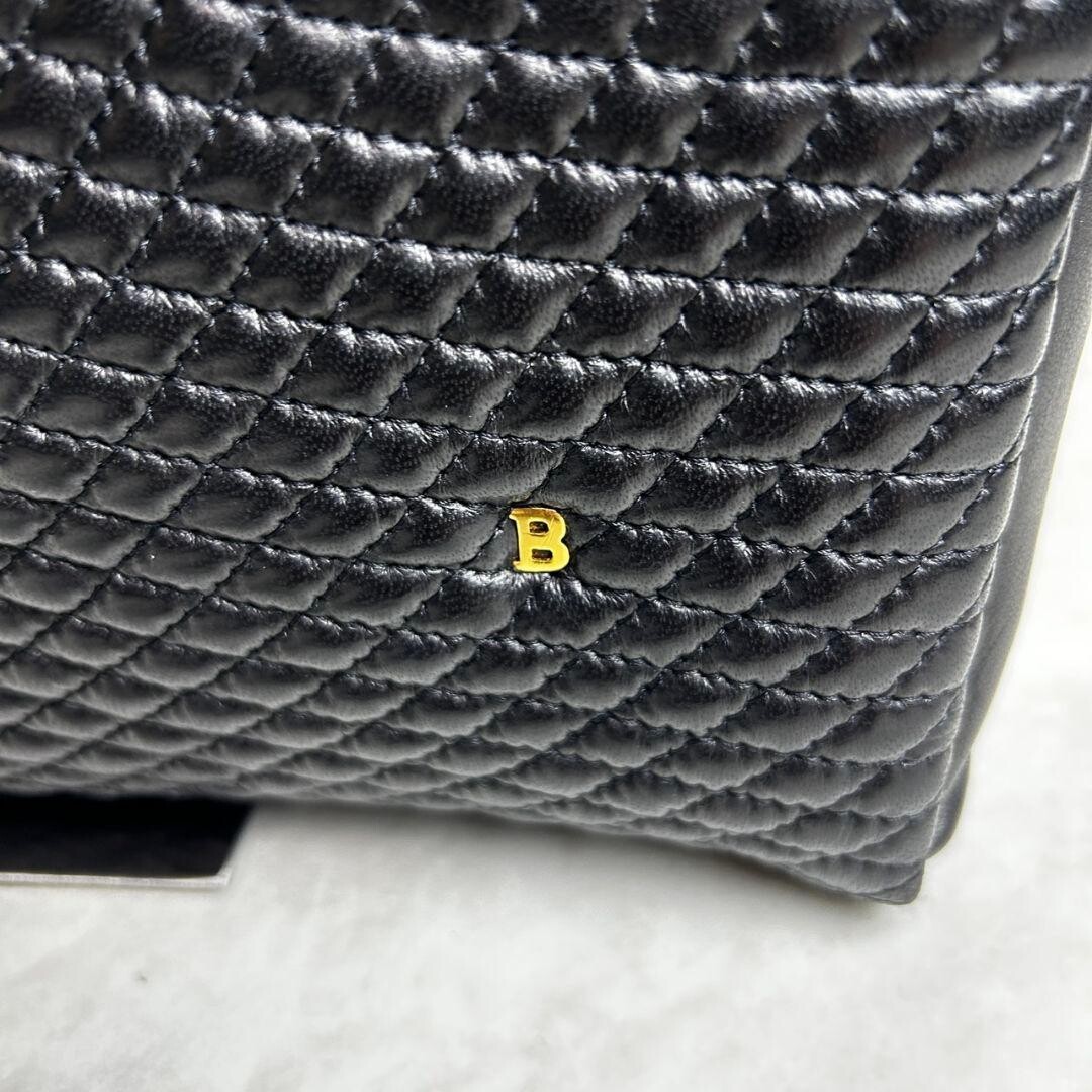 BALLY Black Quilted Leather Chain Tote Bag Shoulder Bag Charm Womens
