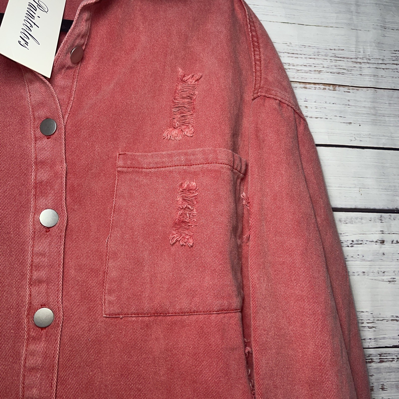 Paintcolors Distressed Indie Grunge Red Fringe Jean Jacket Medium