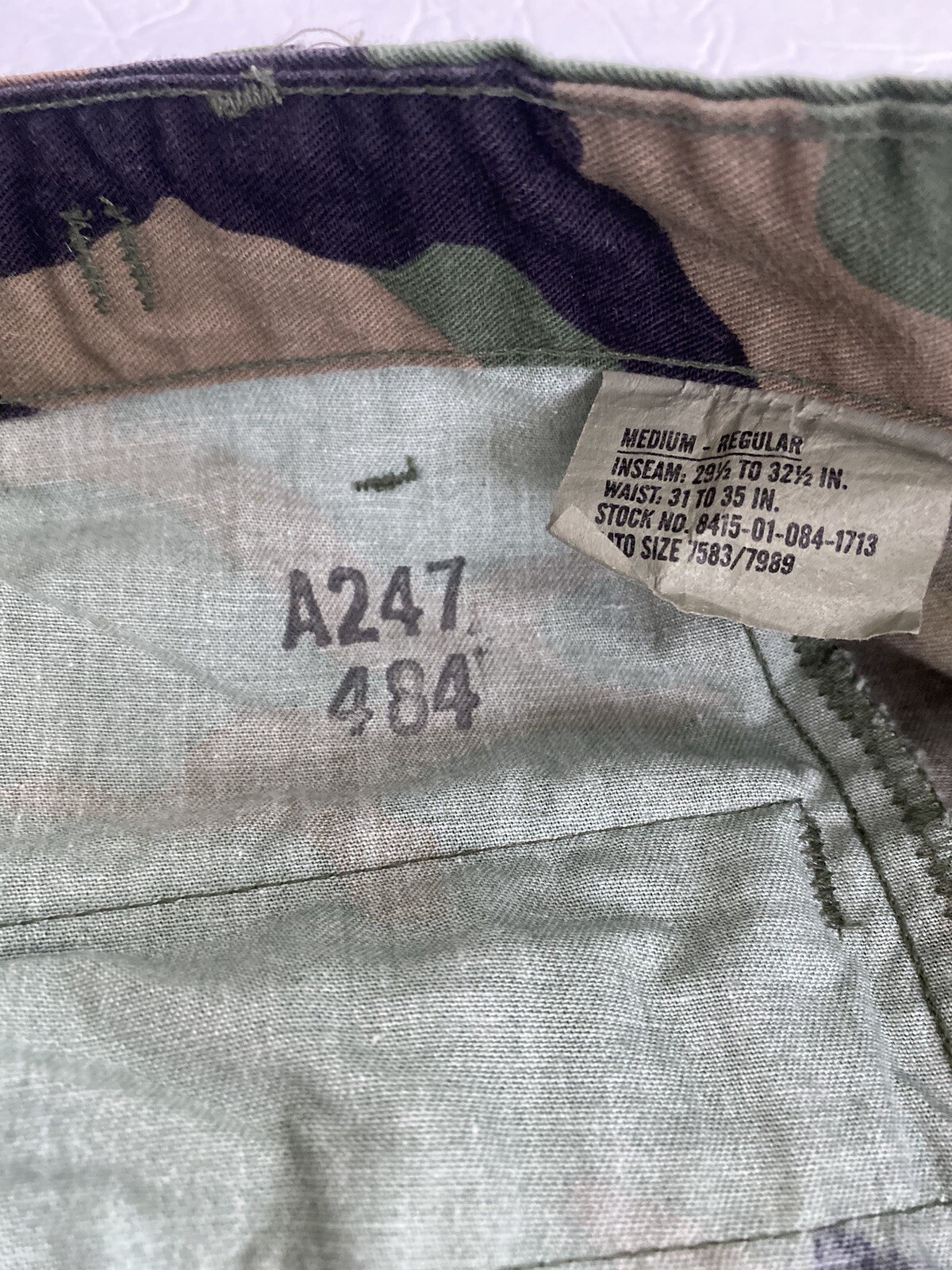 military cargo camo pants mans M heavy weight ,long 42 1/2 in, rise 12 in
