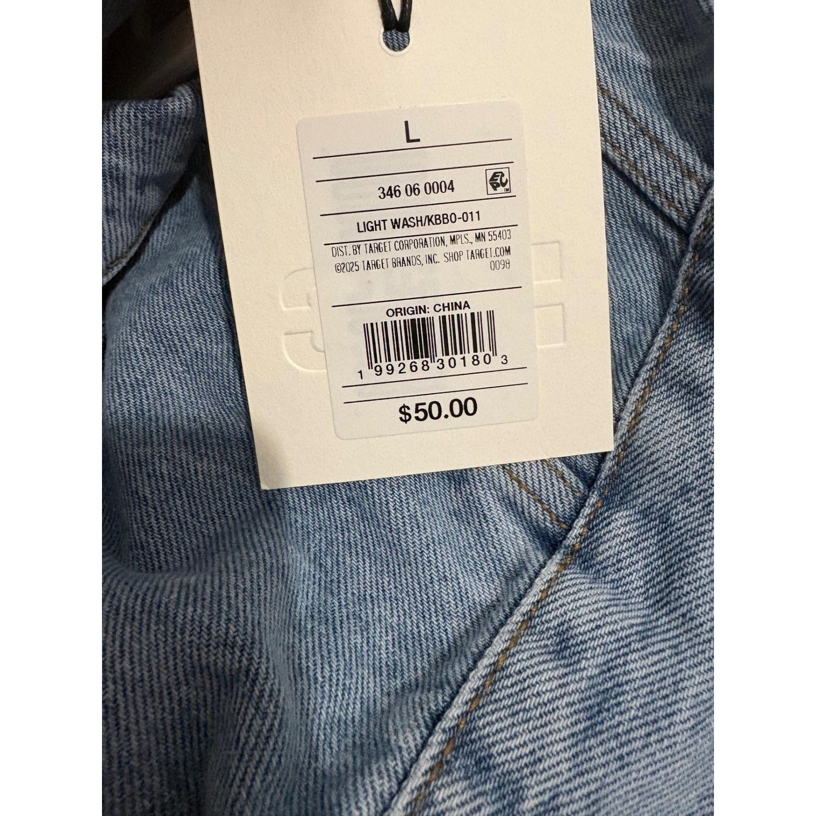 KBB Kahlana Barfield Brown Asymmetrical Denim Jacket Light Wash Large NEW