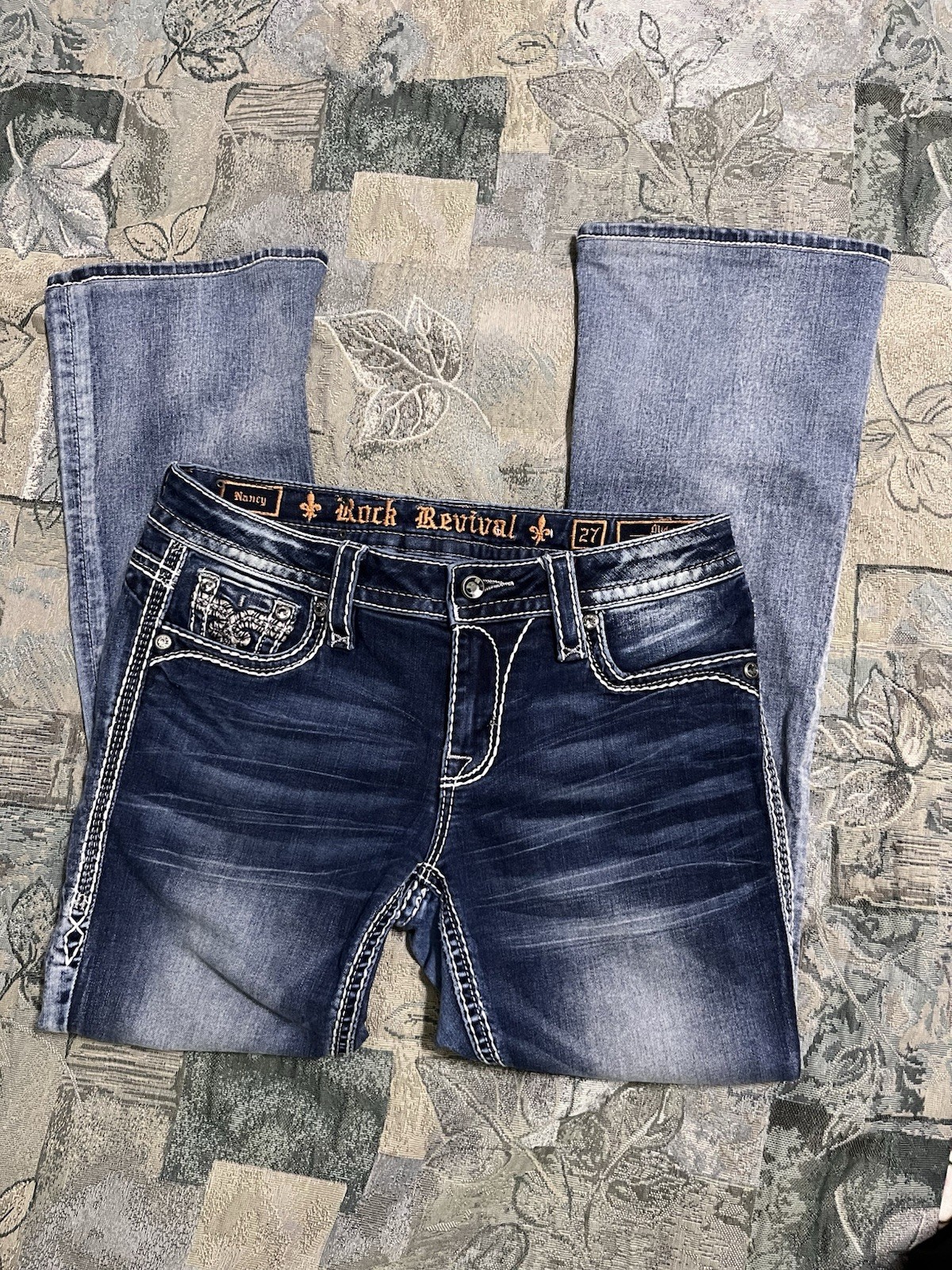 Rock Revival Nancy Mid Rise Bootcut Jeans Size 27 Embellished Pocket Y2K Denim
