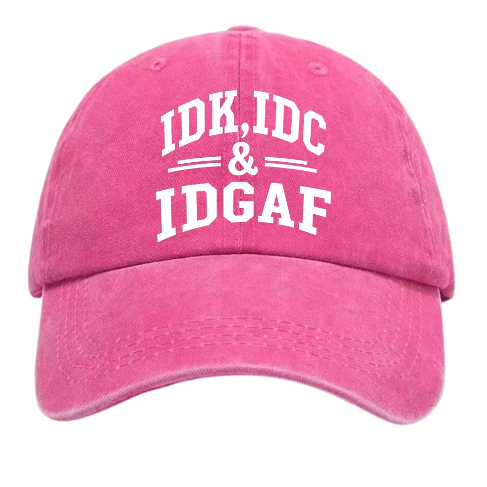 Vintage Washed IDK IDC IDGAF Slogan Baseball Cap Unisex Casual Dad Hat
