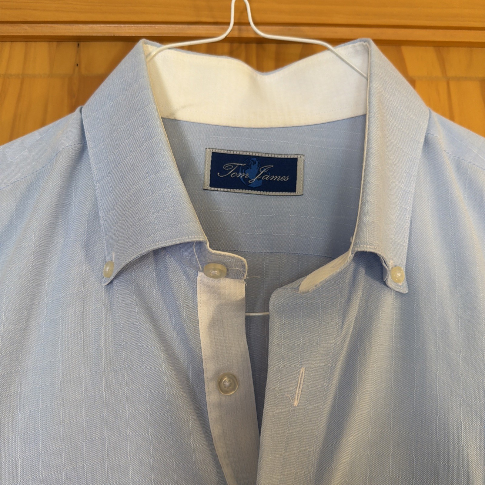 Tom James Men’s Custom Linen Cotton Dress Shirt Blue Button Down 17 1/2