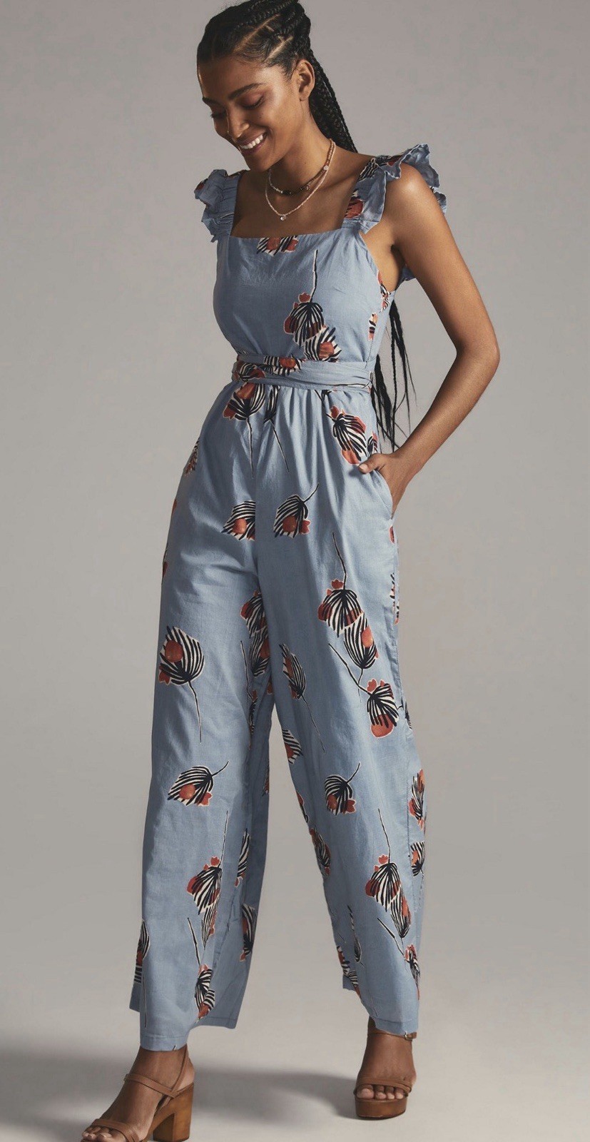 Anthropology Blue Motif Bel Kazan Evie Floral Jumpsuit Large Sleeveless