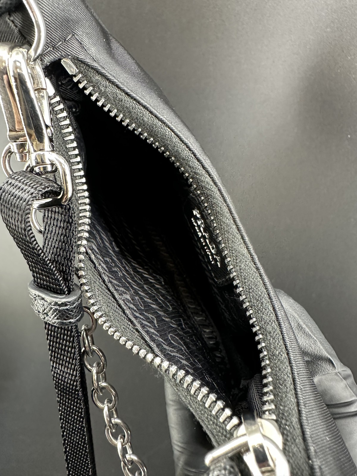 Prada Re-Edition 2005 Re-Nylon Shoulder Bag Black with Chain Strap