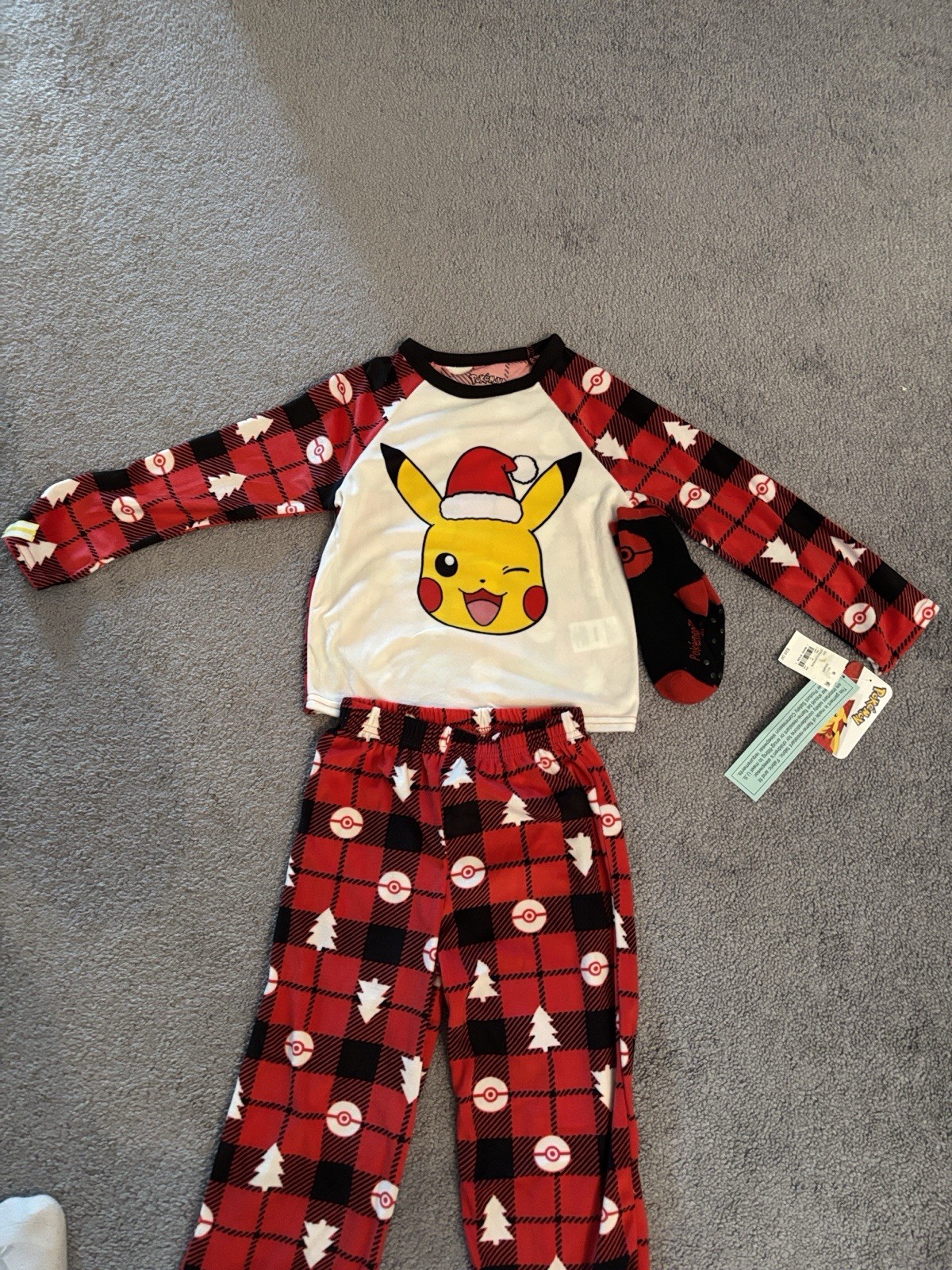 New With Tags Pokémon Pikachu 3-Piece Pajama Set XS (4/5) Red/Black