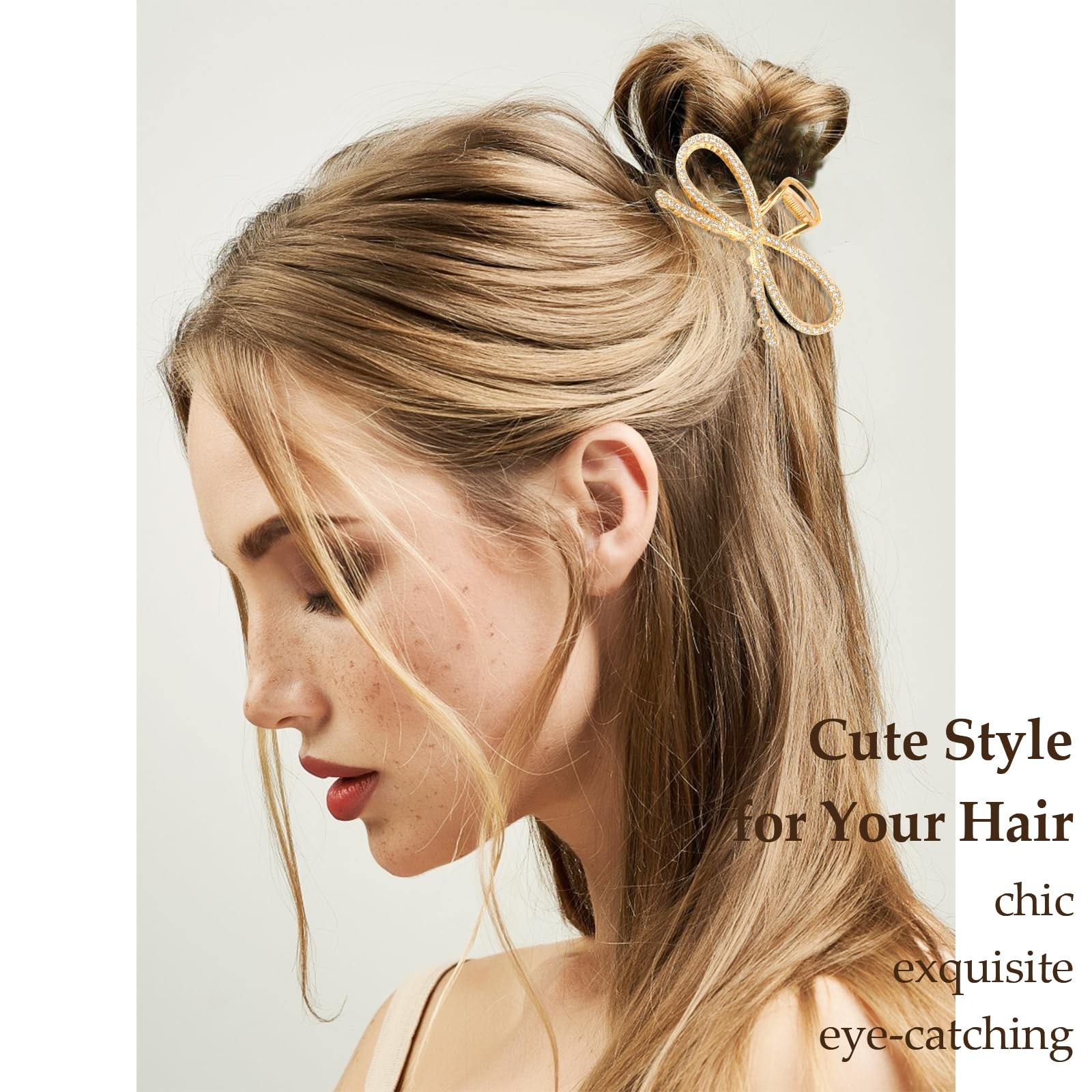 Vovii 2Pcs Gold Bow Claw Clips for Women, Cute Stylish Metal Hair