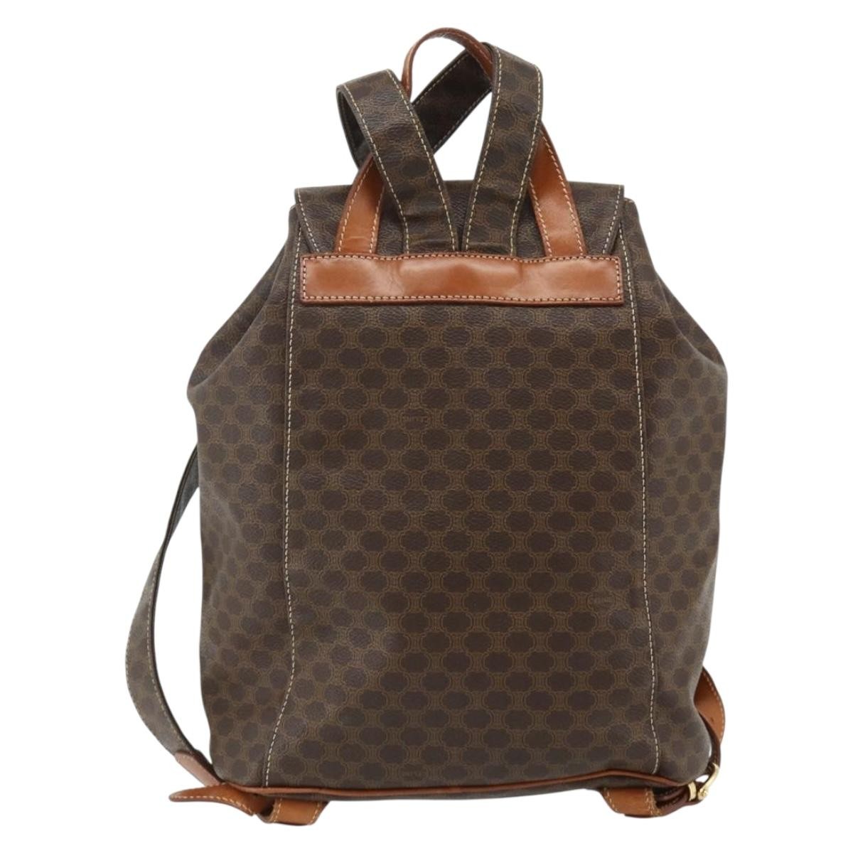 CELINE Macadam Canvas Backpack PVC Leather Brown Gold Auth 176821