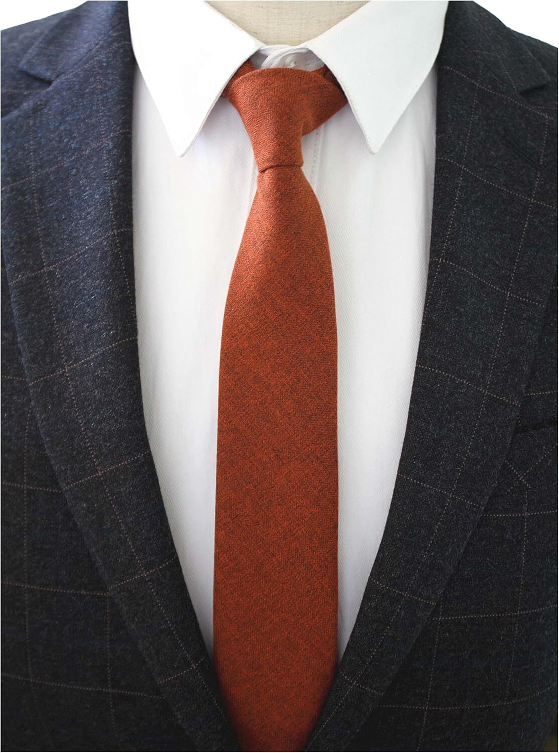 2.4″ Cotton Necktie Solid Mens Cashmere Wool Skinny Tie Orange