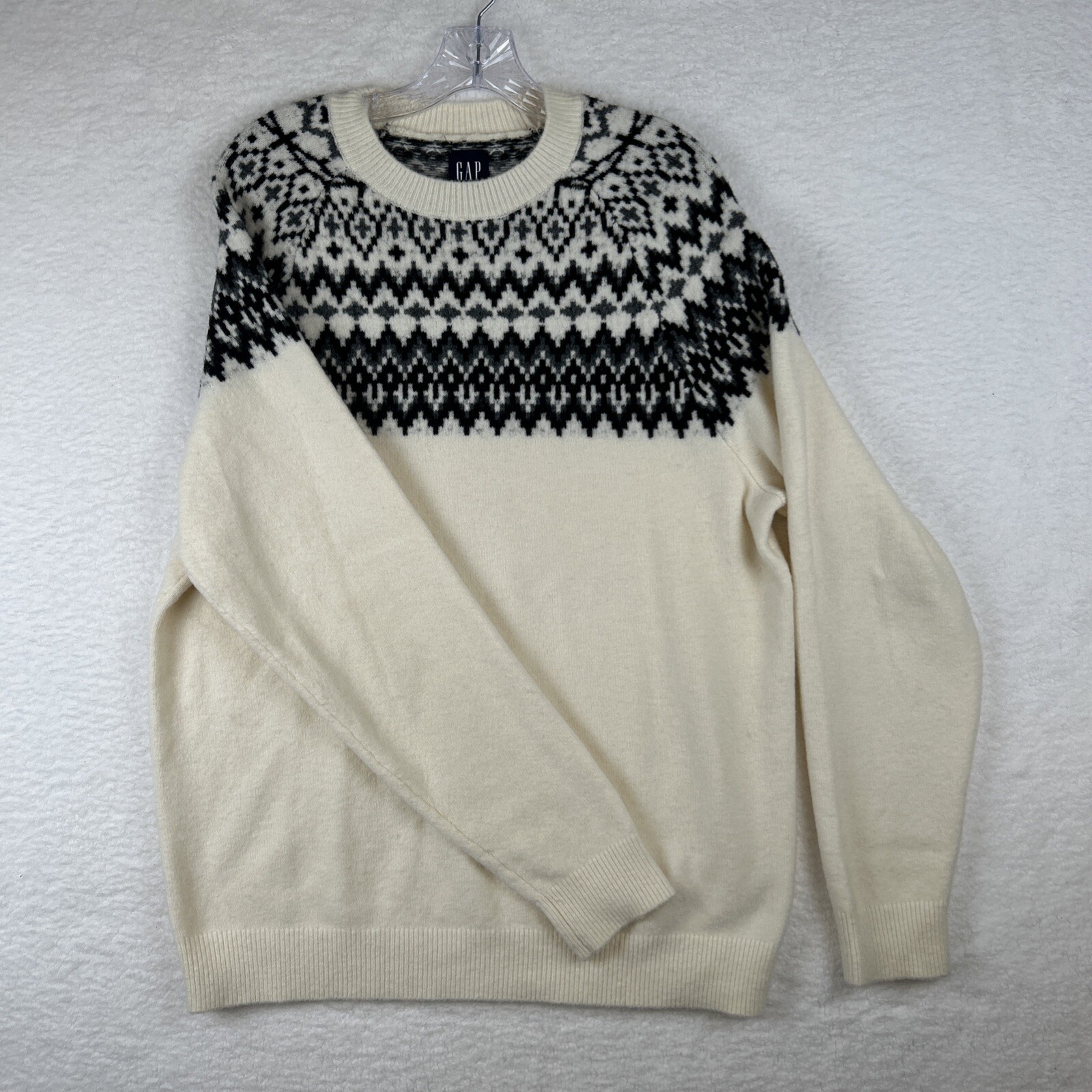 Gap Recycled Fair Isle Crewneck Sweater Light Cream Wool Blend Women’s Large