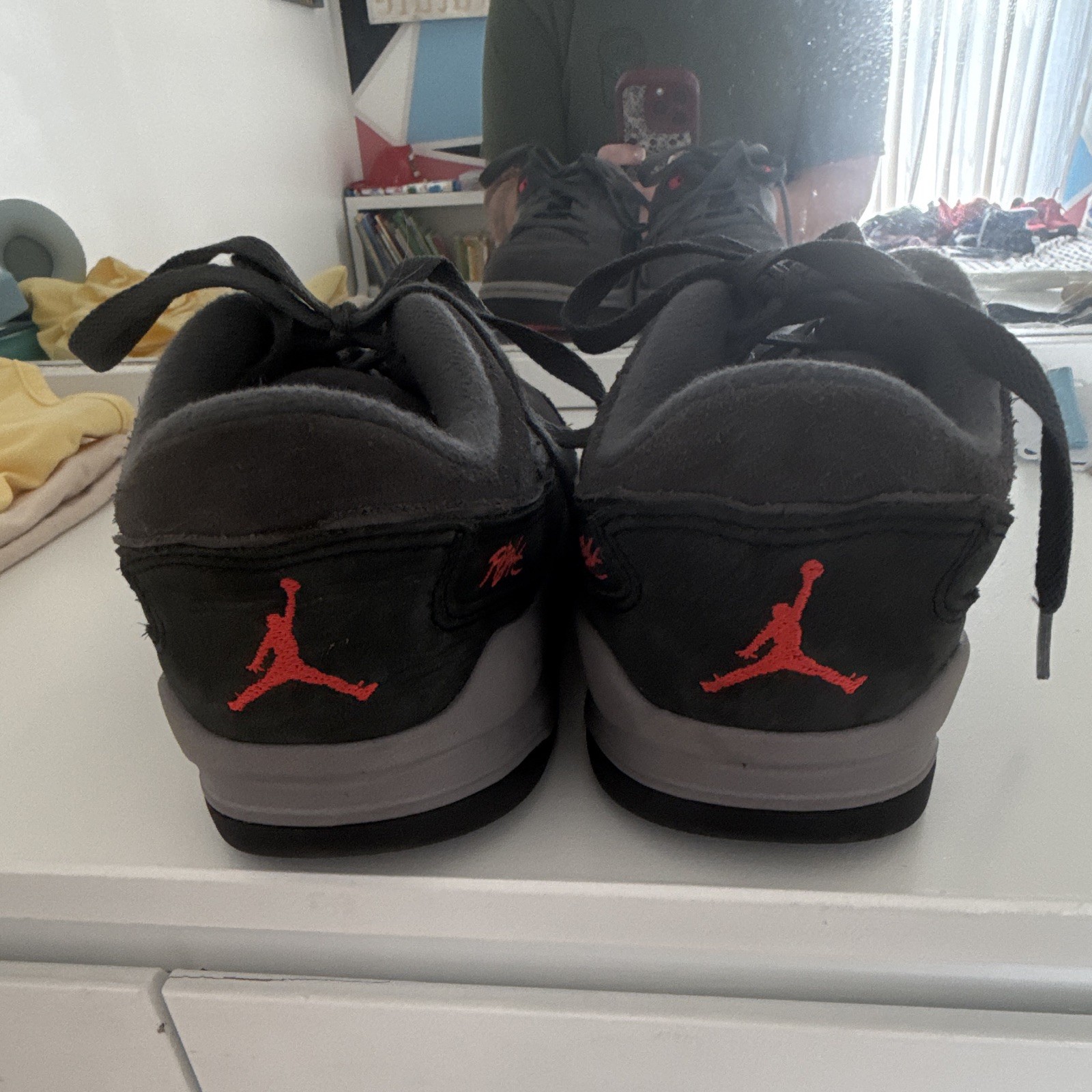 Jordan Flight Origin Low Top Leather Sneaker Kids 6Y Black/Gray/Red HF3333-003