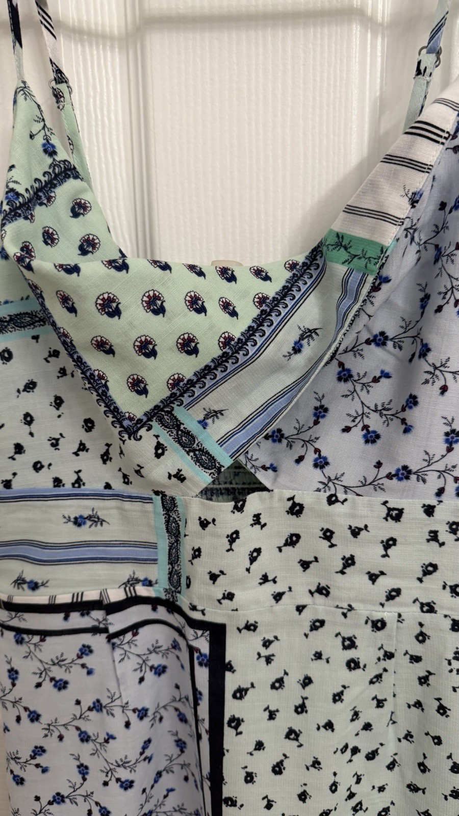 LOFT Petite Floral Patchwork Print Sundress XXSP NWOT Shades of Blue & Green