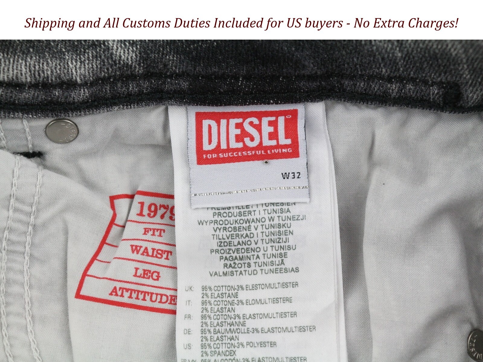 DIESEL 1979 Sleenker 09D89 Men’s Jeans W32/L30 Skinny Leg Low Waist Grey RRP195