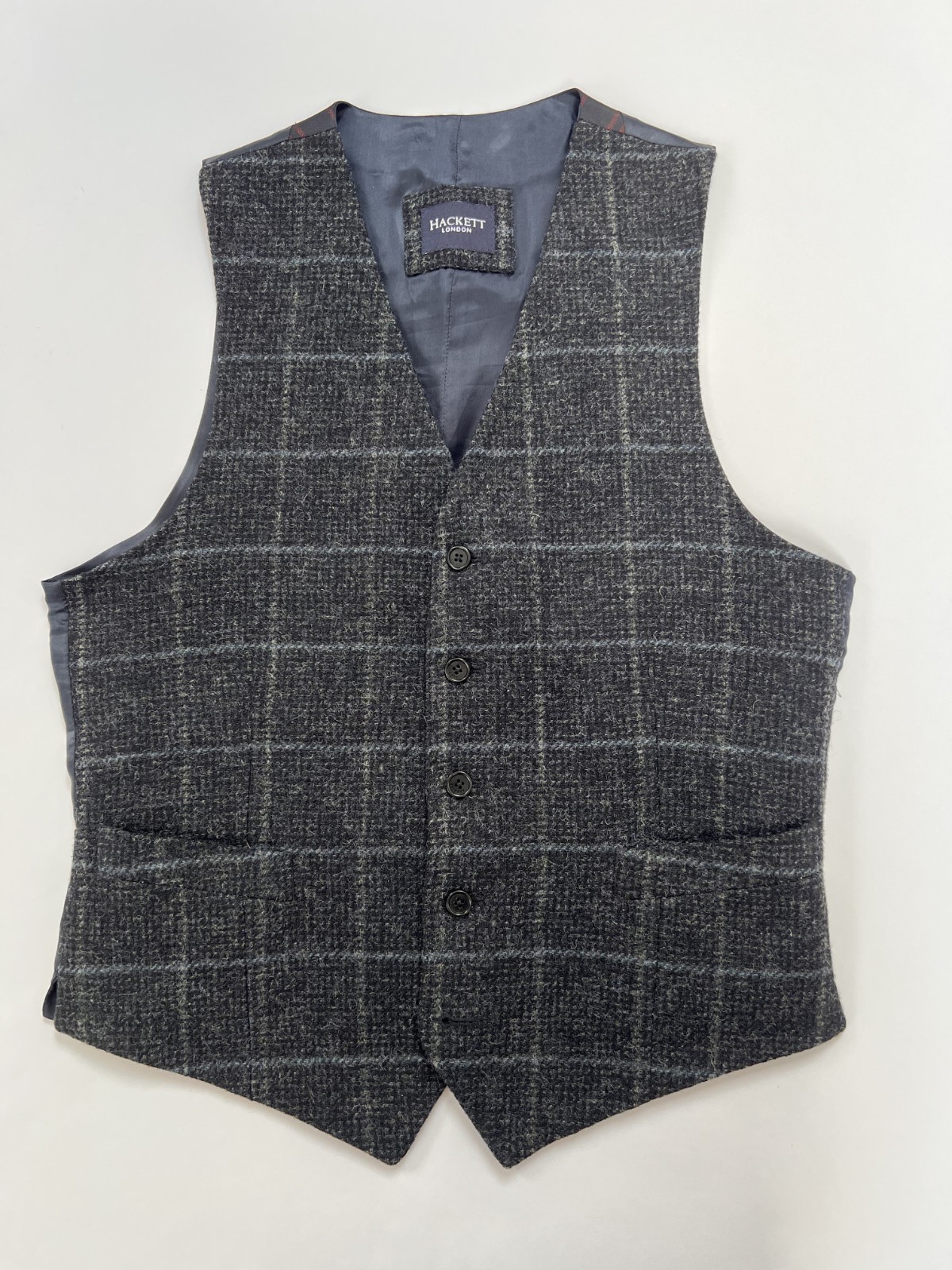 Hackett Checked 100% Wool Tweed Waistcoat With College Stripe RRP £250 Size 38″