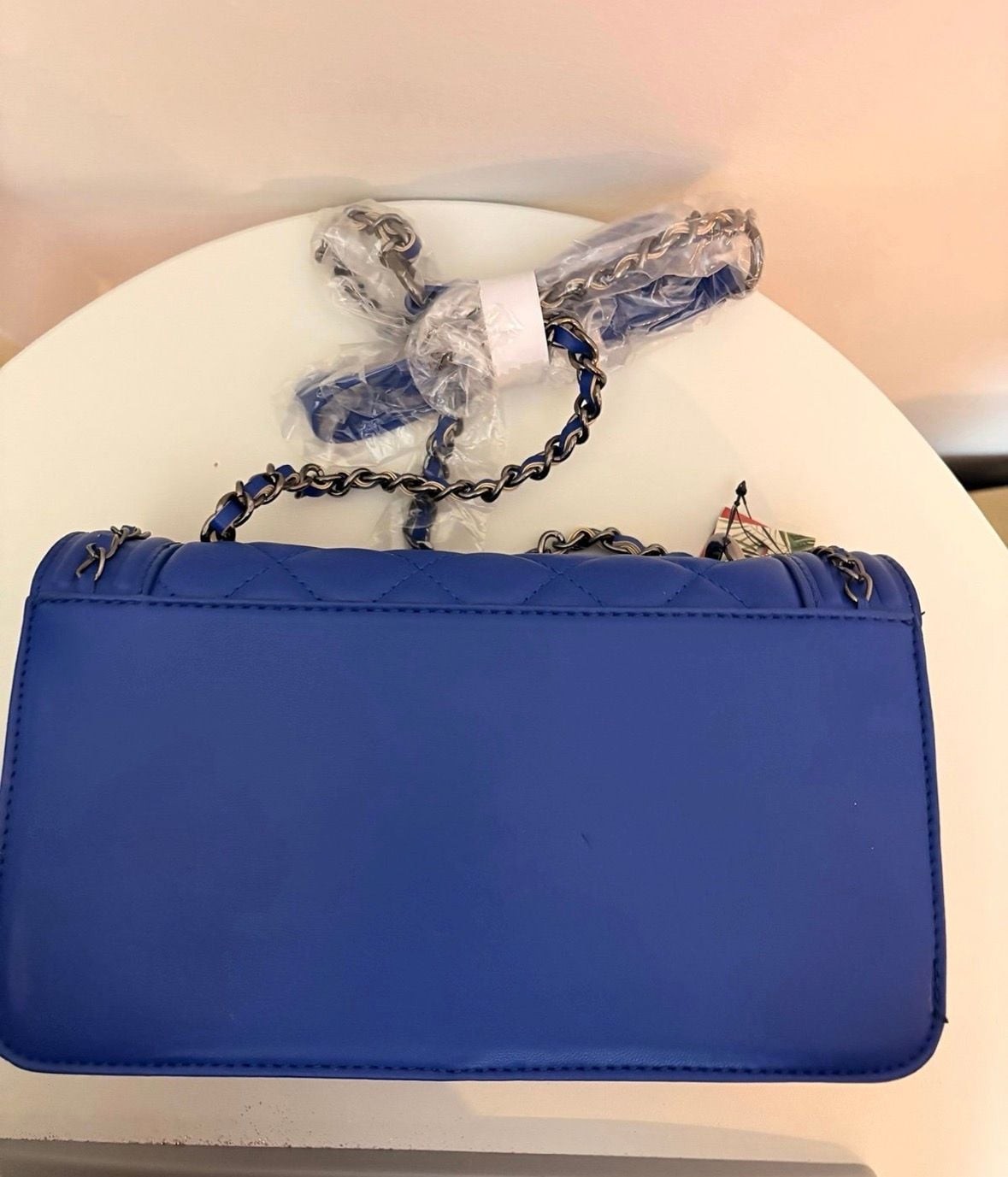 Badgley Mischka Blue Quilted Vegan Leather Chain Shoulder Bag