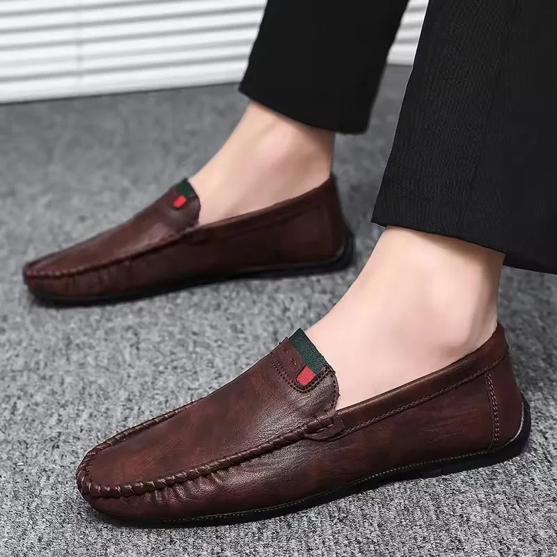 Soft PU Leather Comfortable Driving Shoes Men’s Outdoor Casual Flat Boat Shoes
