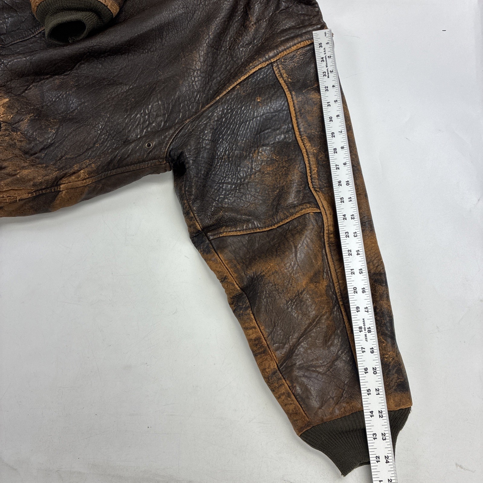 Vintage Avirex Leather Flight Bomber Jacket Size XL Brown Distressed