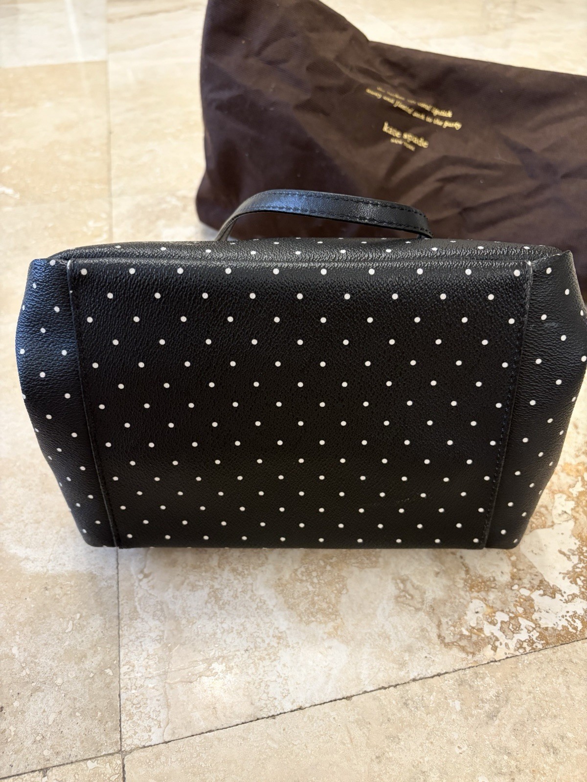 Kate Spade New York Black White Polka Dot Small Tote Logo Gold Hardware