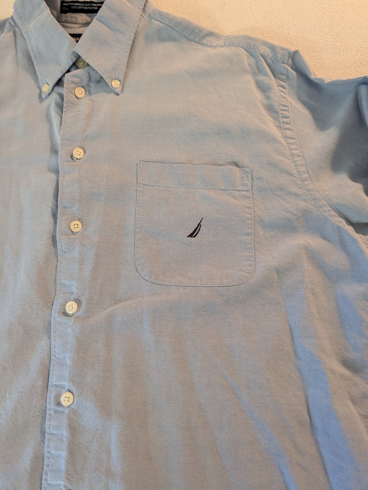 Nautica Men’s Solid Blue Woven Cotton Button-Down Shirt 16 1/2 34/35