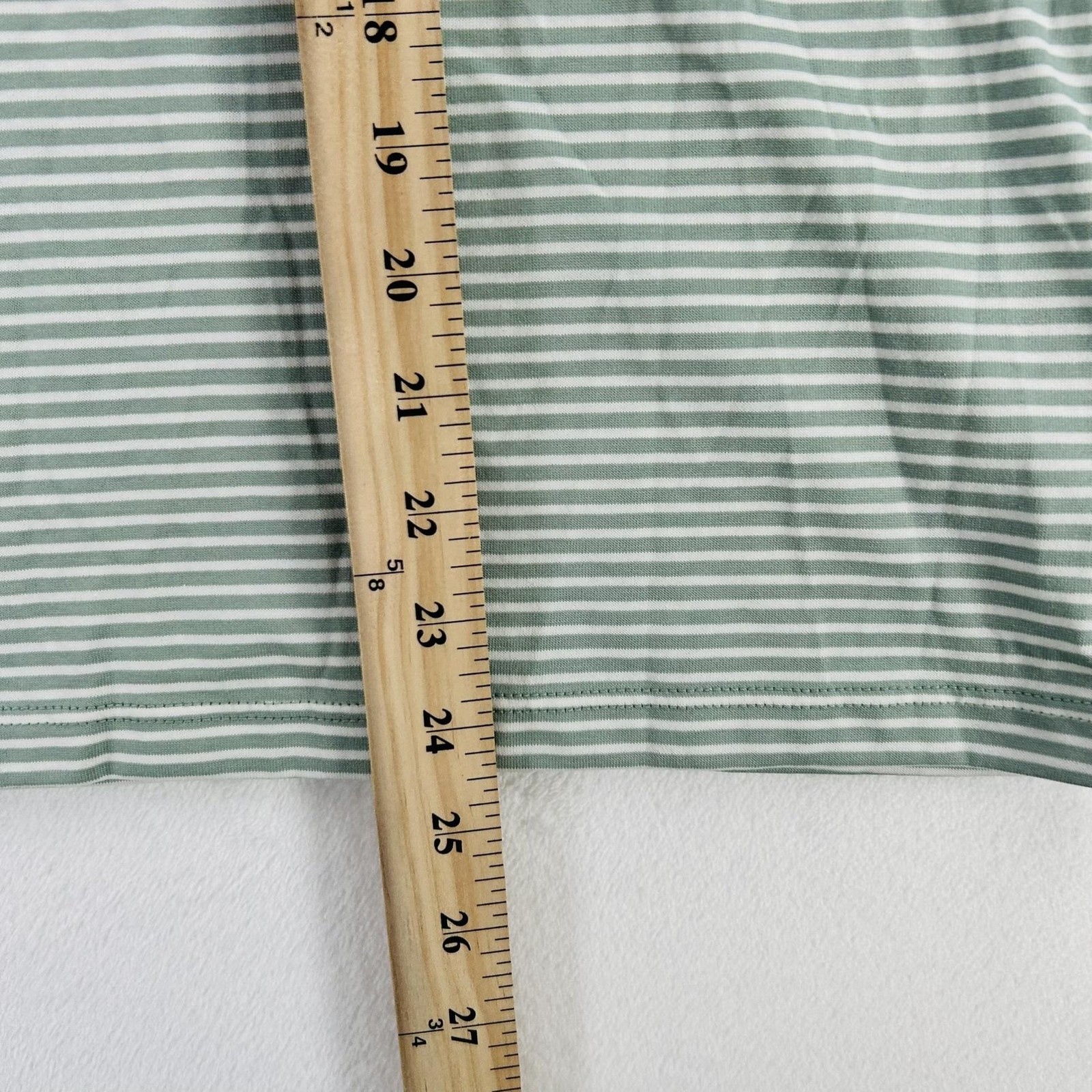 Lands End Shirt Womens Small Green White Stripe Supima V Neck Tee Cotton NEW