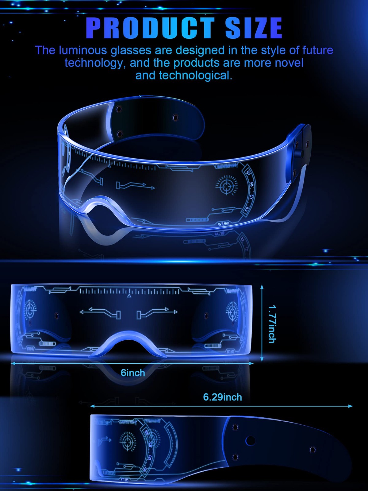 TOODOO 2 Pairs LED Visor Glasses 7 Colors as shown in the picture, Multicolor