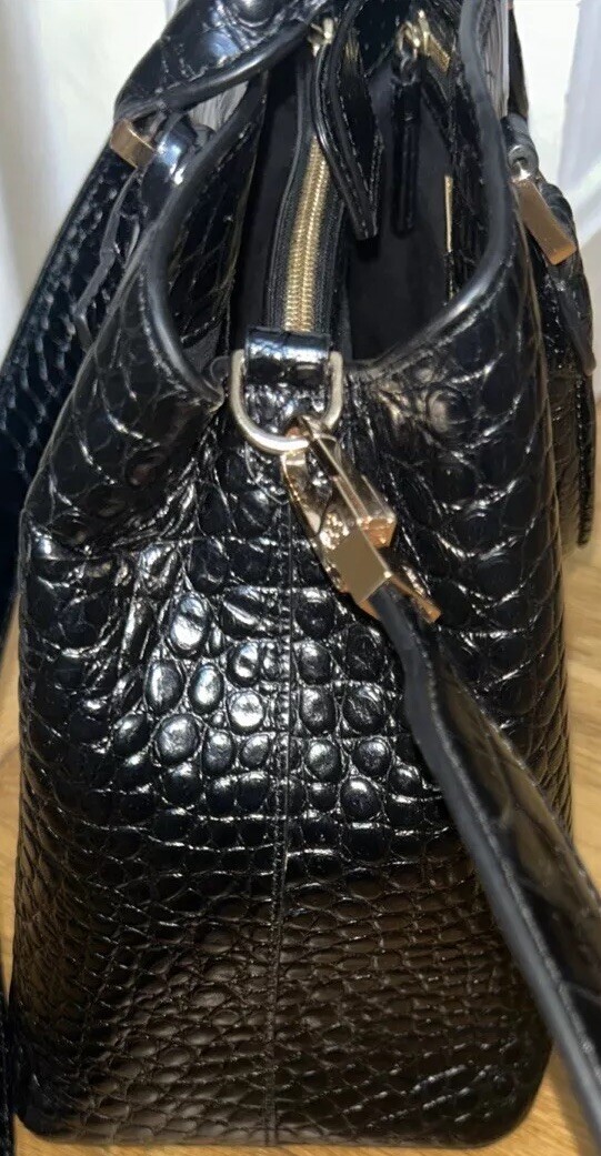 Tory Burch Robinson Crocodile Embossed Crossbody Purse Designer Bag, Black,