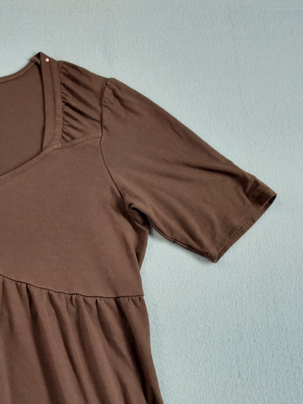 Style&Co Women Tunic Top M Brown Empire Waist Scoop Neck Short Sleeve Casual