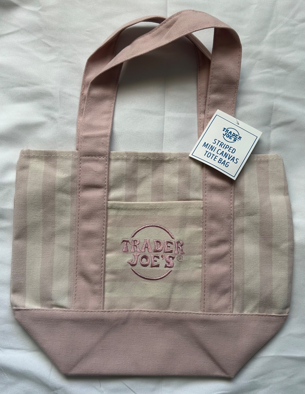 Trader Joes striped mini tote bag pale pink
