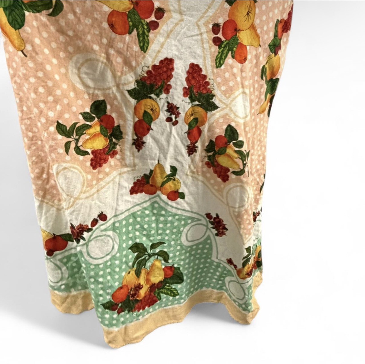 Caroline Constas Linen Blend Spaghetti Strap Fruits Print 53″Long Dress sz S