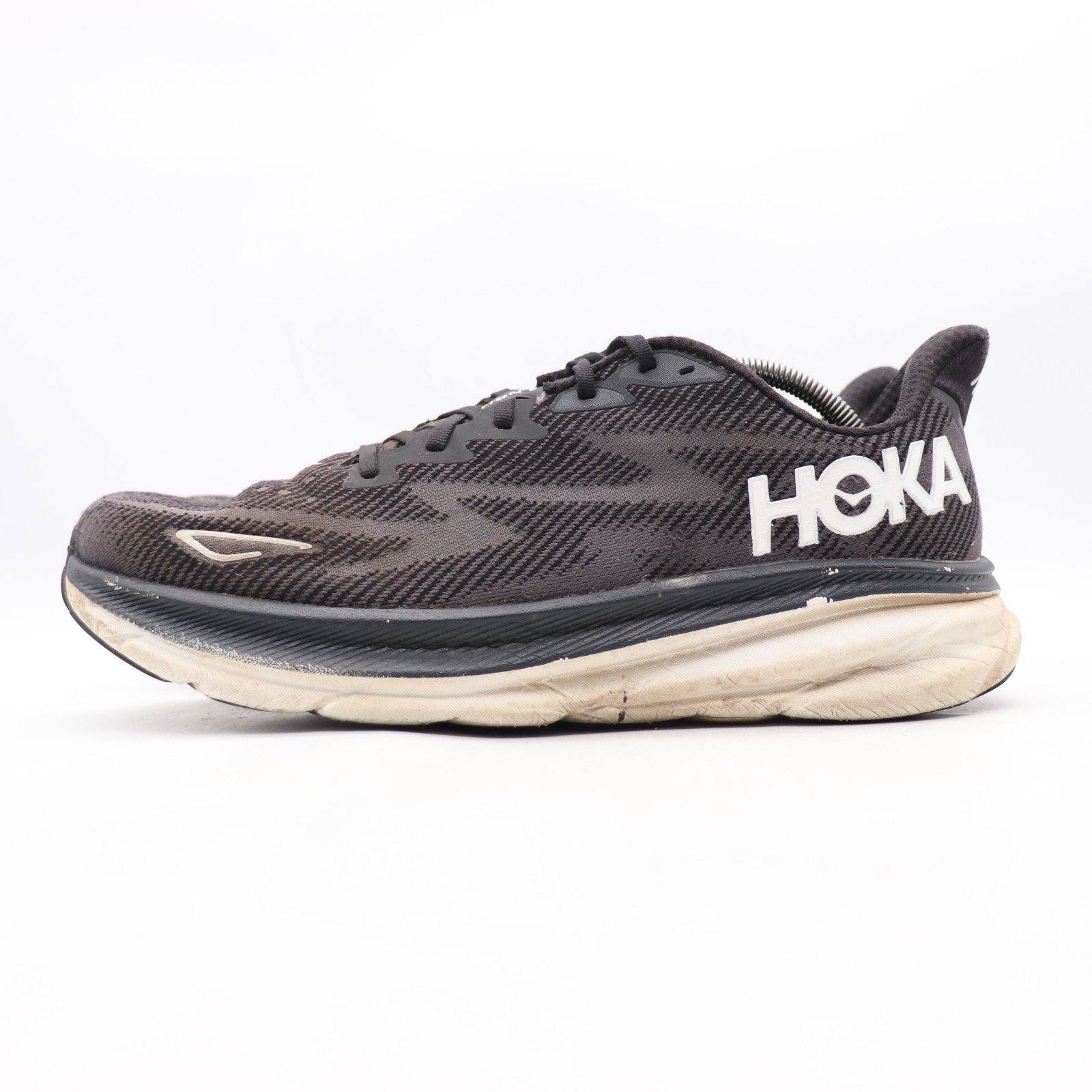 Hoka One One Clifton 9 Men’s Size 12.5 D Black Running Sneakers 1127895 BWHT