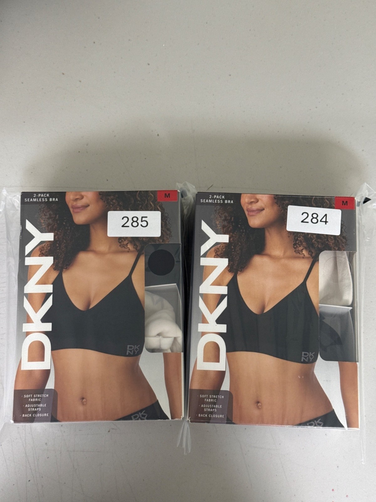 DKNY 2-Pack Seamless Bras Medium Adjustable Straps Soft Black/Ivory Women Size M
