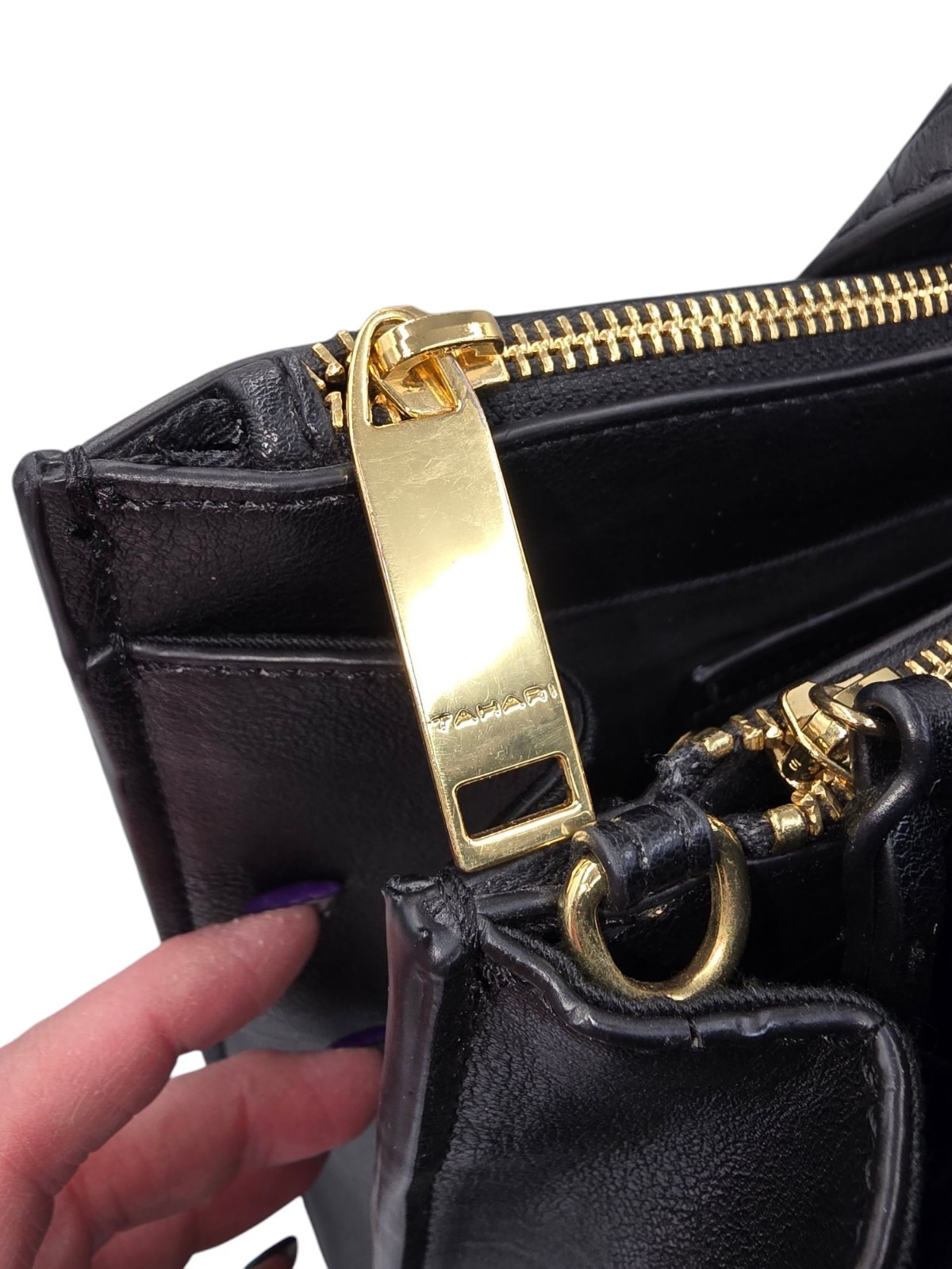 Large Tahari Double Handle Purse Tote Bag 13.5″x10.25″x6″ Black Very HTF RARE
