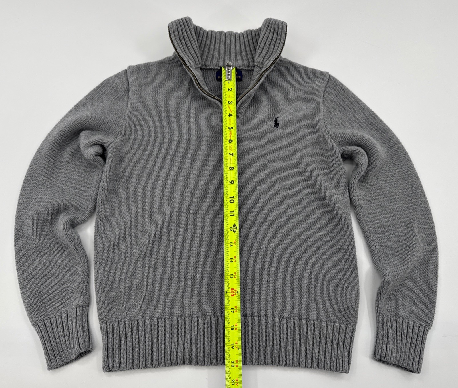 Polo Ralph Lauren 1/4 Zip Knit Sweater Boys Large 14-16 Gray Youth Logo