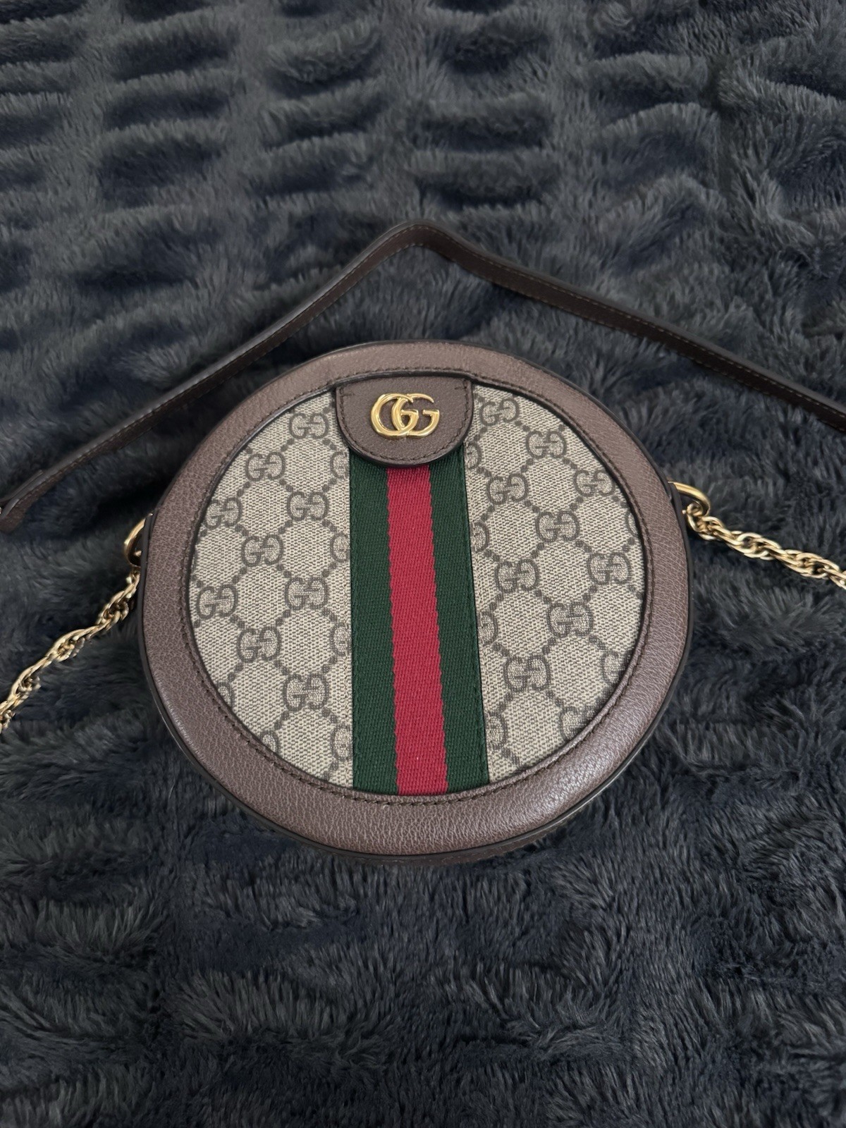 GUCCI Ophidia Round GG Supreme Crossbody Bag Beige Leather PVC Authentic
