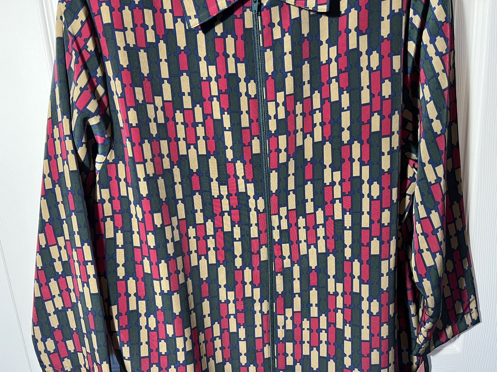 BonWorth VTG Long Sleeve Zip Up Shoulder Pads MultiColor Geometric Blouse SP