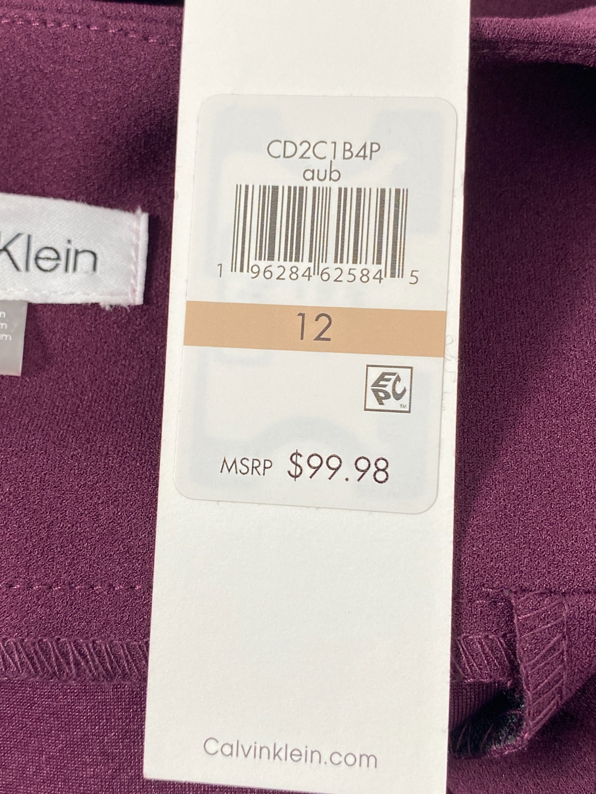 NWT Calvin Klien Ruched Front Sz 12 Sleeveless Sheath Dress Dark Purple Career