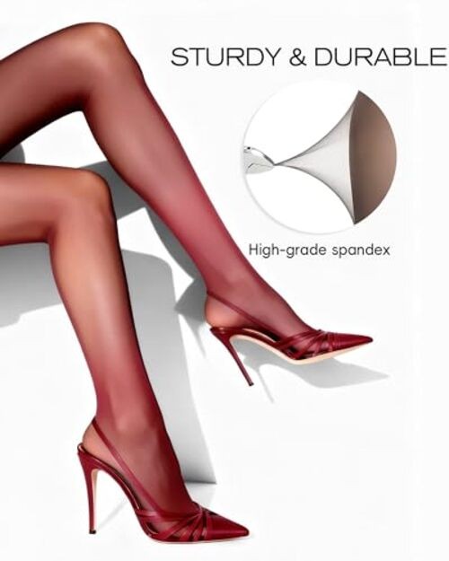 LABELLA Super Thin Lightweight Sheer To Waist Pantyhose, XX-Large Wine Red