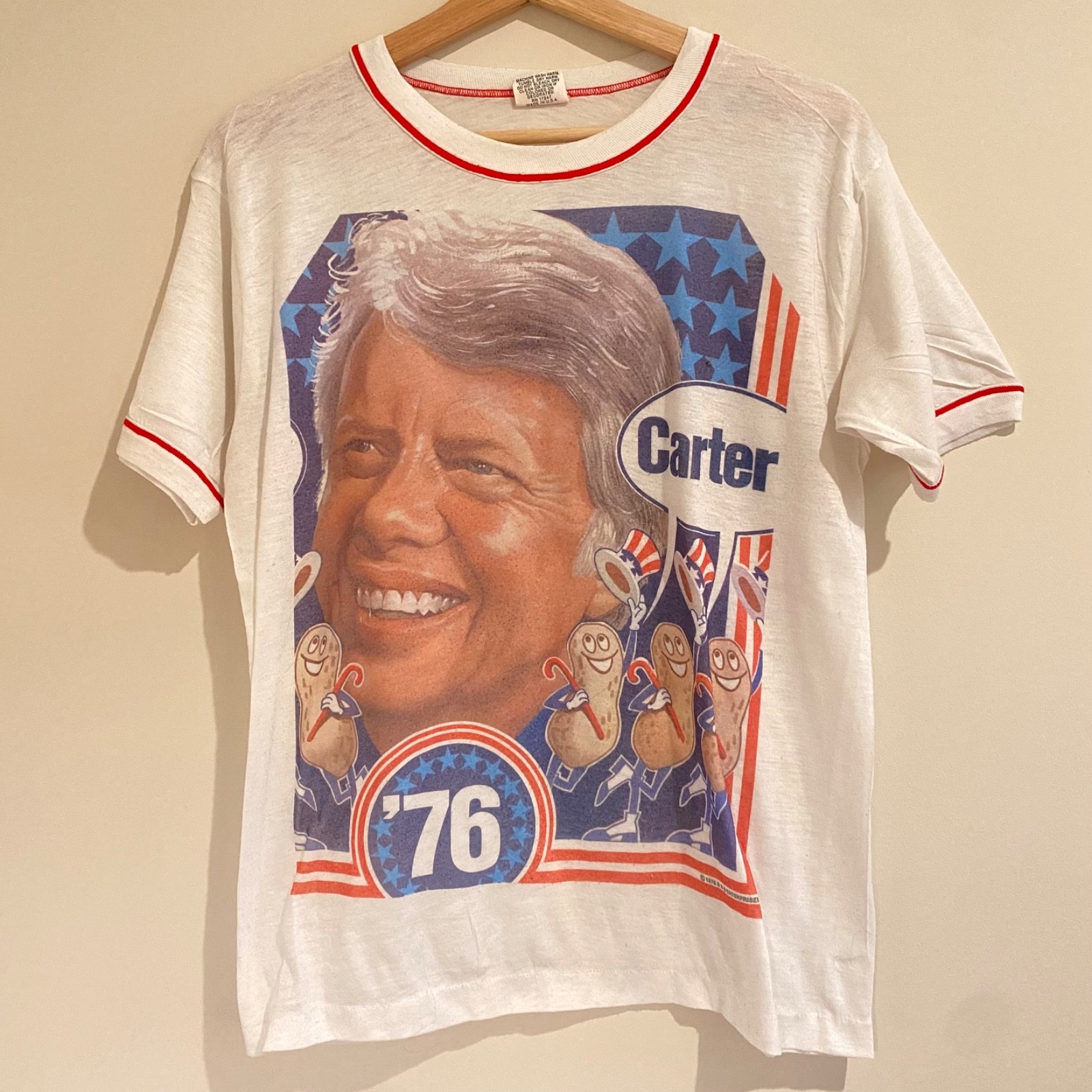 Jimmy Carter 1976 VTG Ringer T Shirt Running for President Large Vintage
