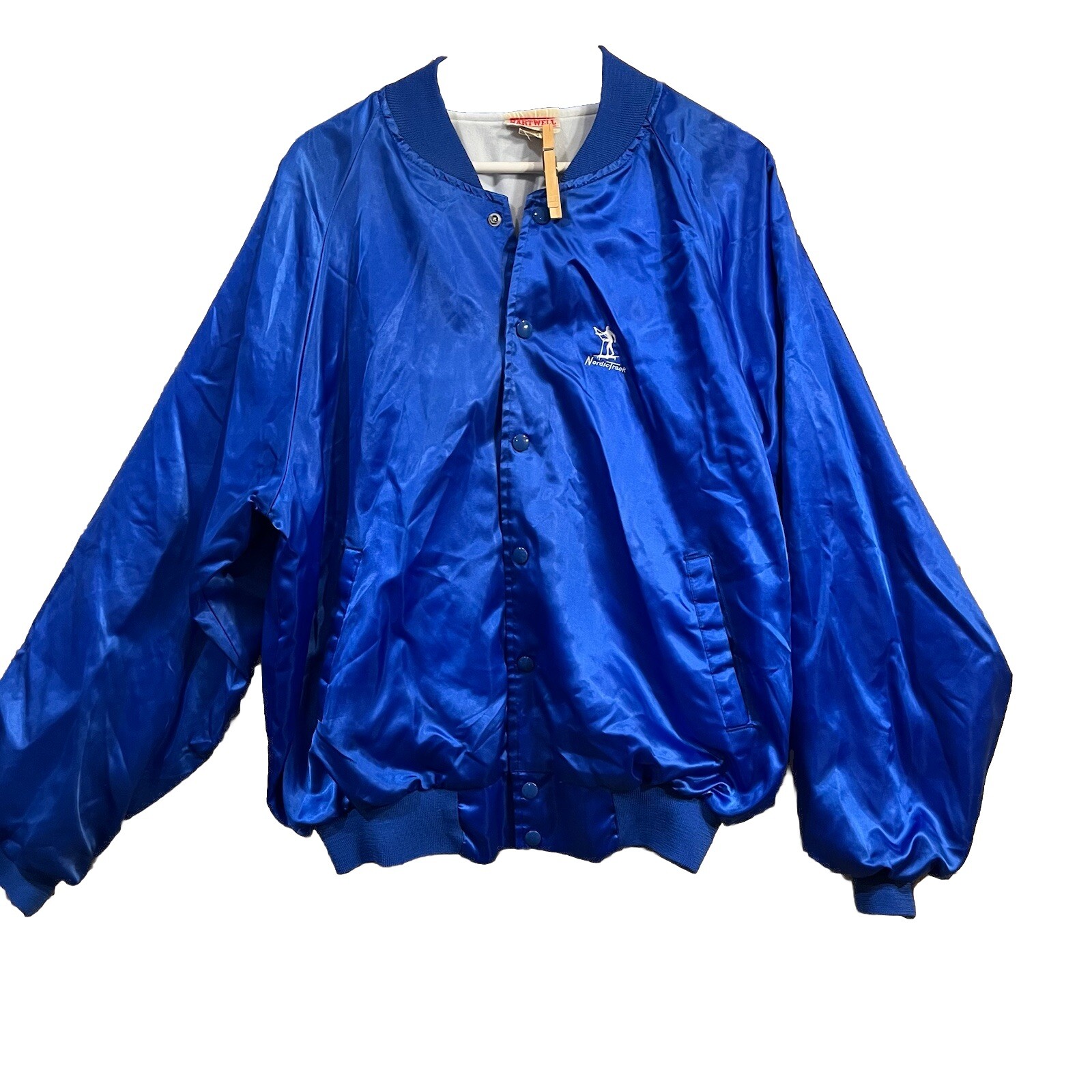 Vintage Hartwell Satin Jacket XL Blue Bomber USA Snap Button 90’s Mens Puffer 80