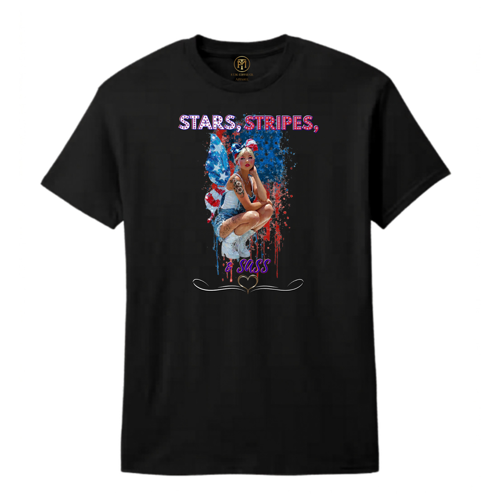 Girls Stars Stripes & Sass Patriotic 4th of July Youth Kids Shirt XS-XL