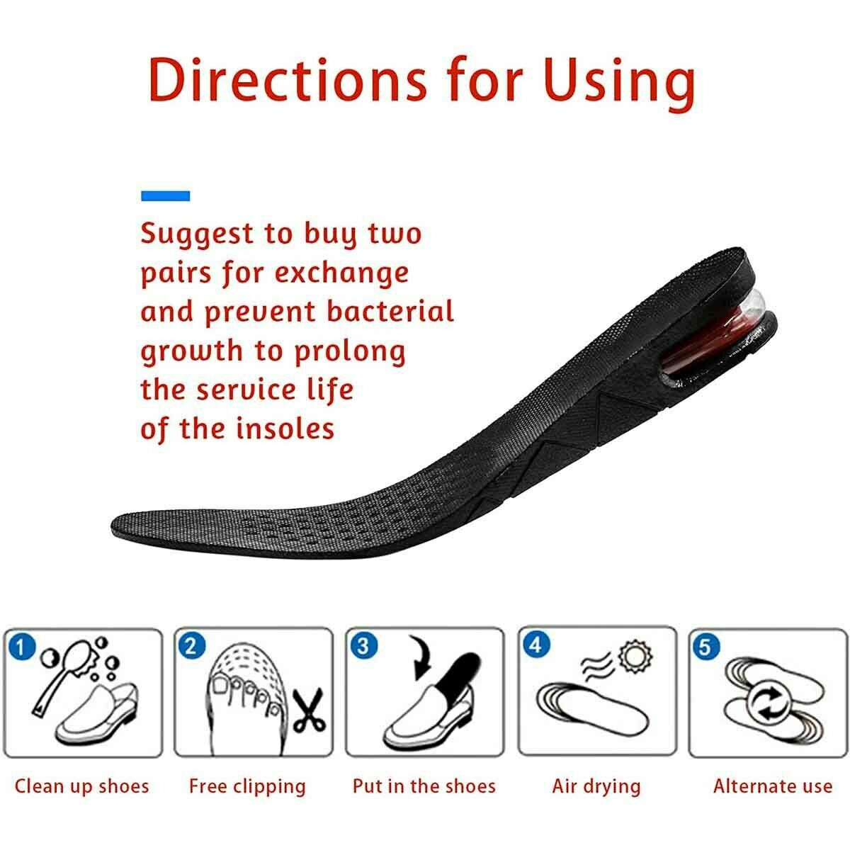 7cm Men Shoe Lift Insole Air Cushion Heel insert Increase Taller Height 3-Layer
