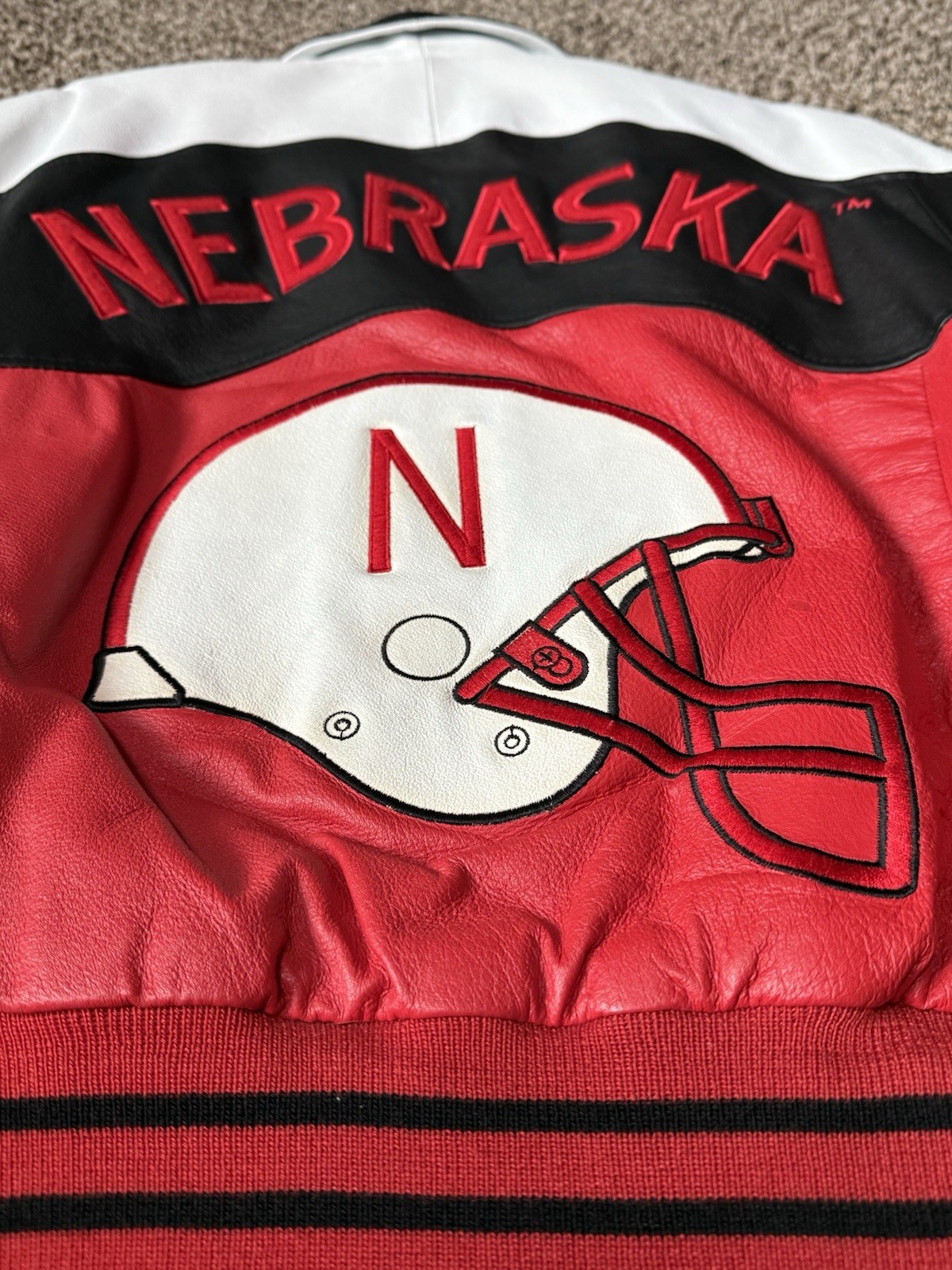 Vintage RARE Nebraska Cornhuskers Leather Jacket 90s Huskers College Phase Sz L