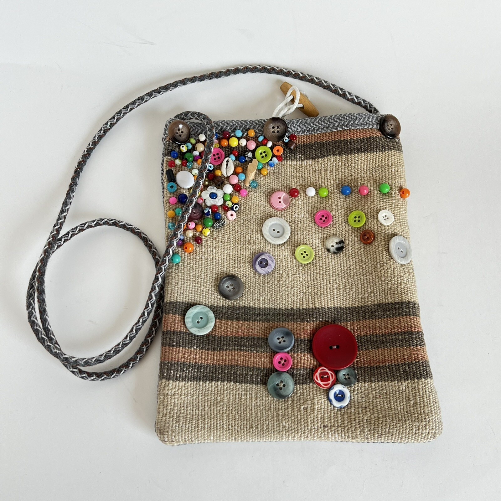 Turkish Anatolian Hand Crafted Shepherd Bag Sack Crossbody Purse Shell Buttons