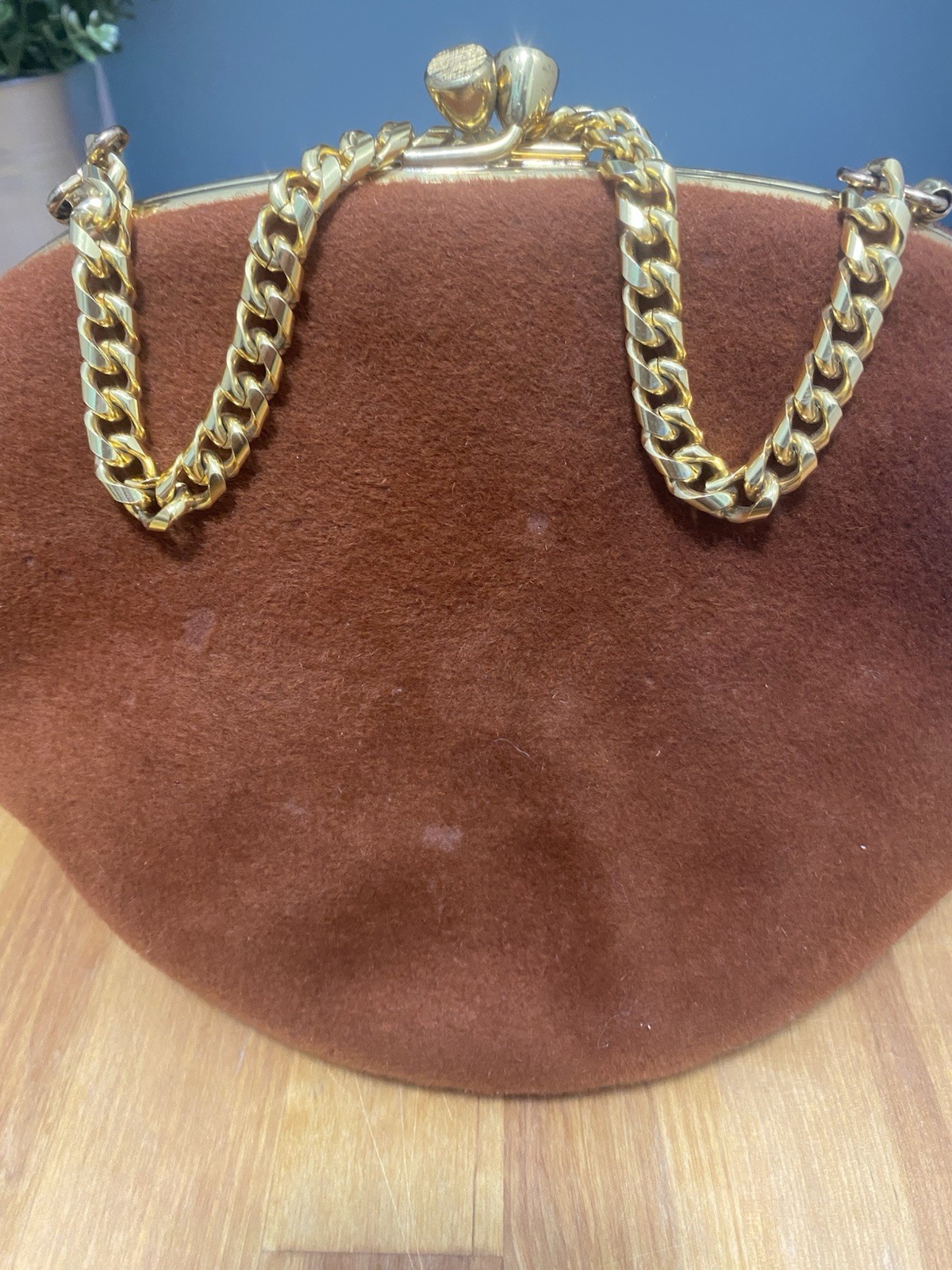 Coblentz Mid Century Vintage Handbag Fawn Brown Soft Suede Gold Chain Link Strap