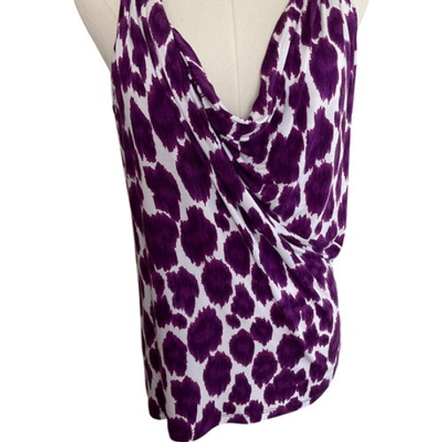 Michael Michael Kors Purple White Ikat Animal Print Cowl Neck Wrap Top Womens M