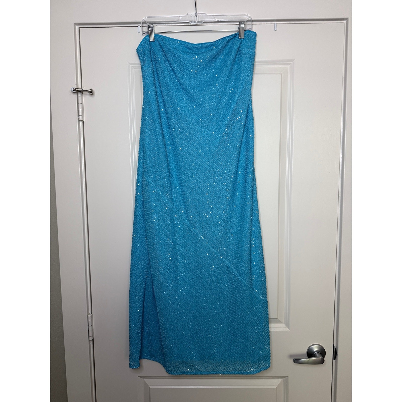 ASOS Design Sz 10 Sequin Midi Dress Bright Blue Strapless All Over Sequins