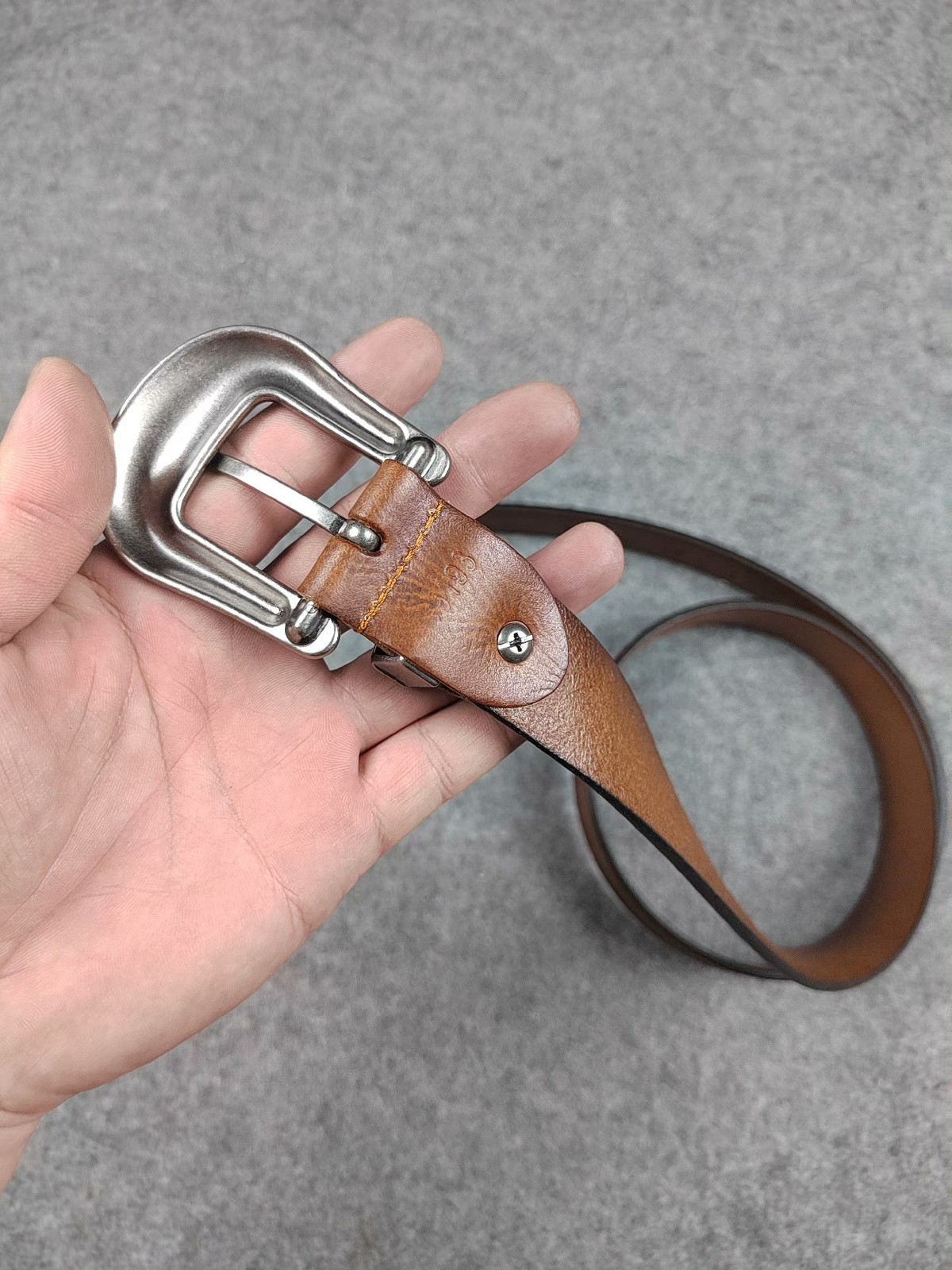 RRL Double RL Western Engraved Buckle Brown Leather Belt with RR Logo Size 32