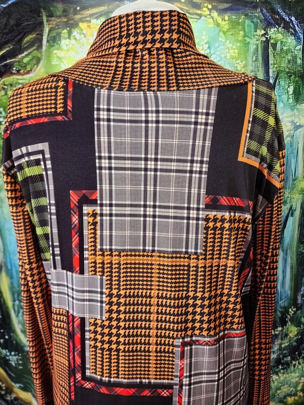 Lily By Firmiana Multi Pattern Houndstooth Plaid Patchwork Tunic Top 1X